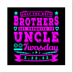 Promoted To Uncle on Twosday Typography Blue Pink Text Posters and Art